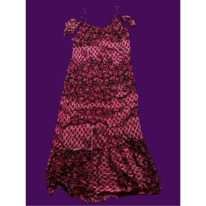 2010s Lucky Brand Pink and Black Floral Maxi Dress from Boho Whimsygoth NWT